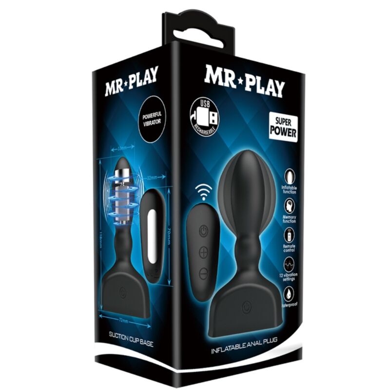MR PLAY - PLUG ANAL INFLABLE NEGRO CONTROL REMOTO