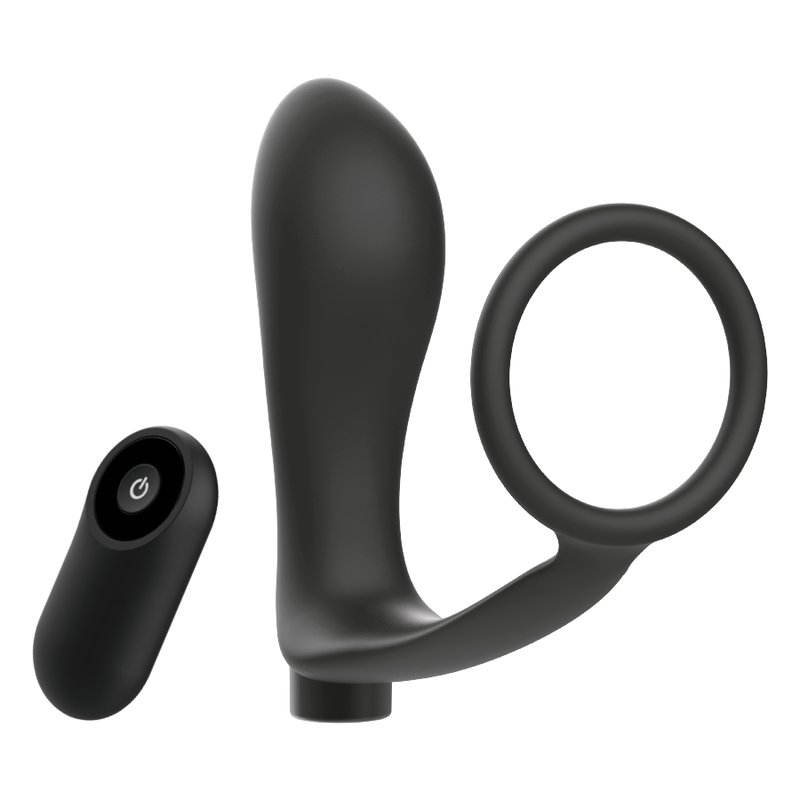 JUGUETES ADICTOS - ANILLO PARA PENE CONTROL REMOTO PLUG ANAL RECARGABLE NEGRO